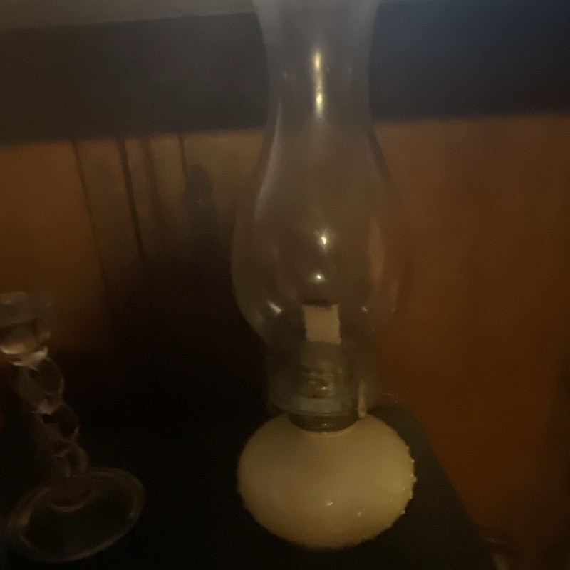 Hurricane Oil Lamp Clear Glass with White Base, Knob Control, Solid Color