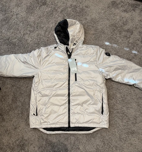 Giacca con cappuccio Canada Goose Lodge etichetta nera 112 grigio chiaro 2XL nuova