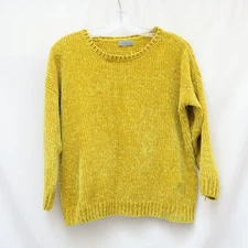 Joseph A Super Soft chenille sweater mustard yellow M cozy 3/4 sleeve canary