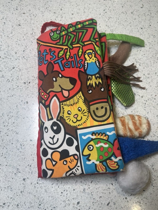 New W/o Tag Jellycat Pet's Tails Silly Baby Book Soft Crinkle Activity Fabric