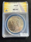 GORGEOUS Light Toning 1923 $1 Silver Peace Dollar MS 63 MS63 ANACS Coin cb630