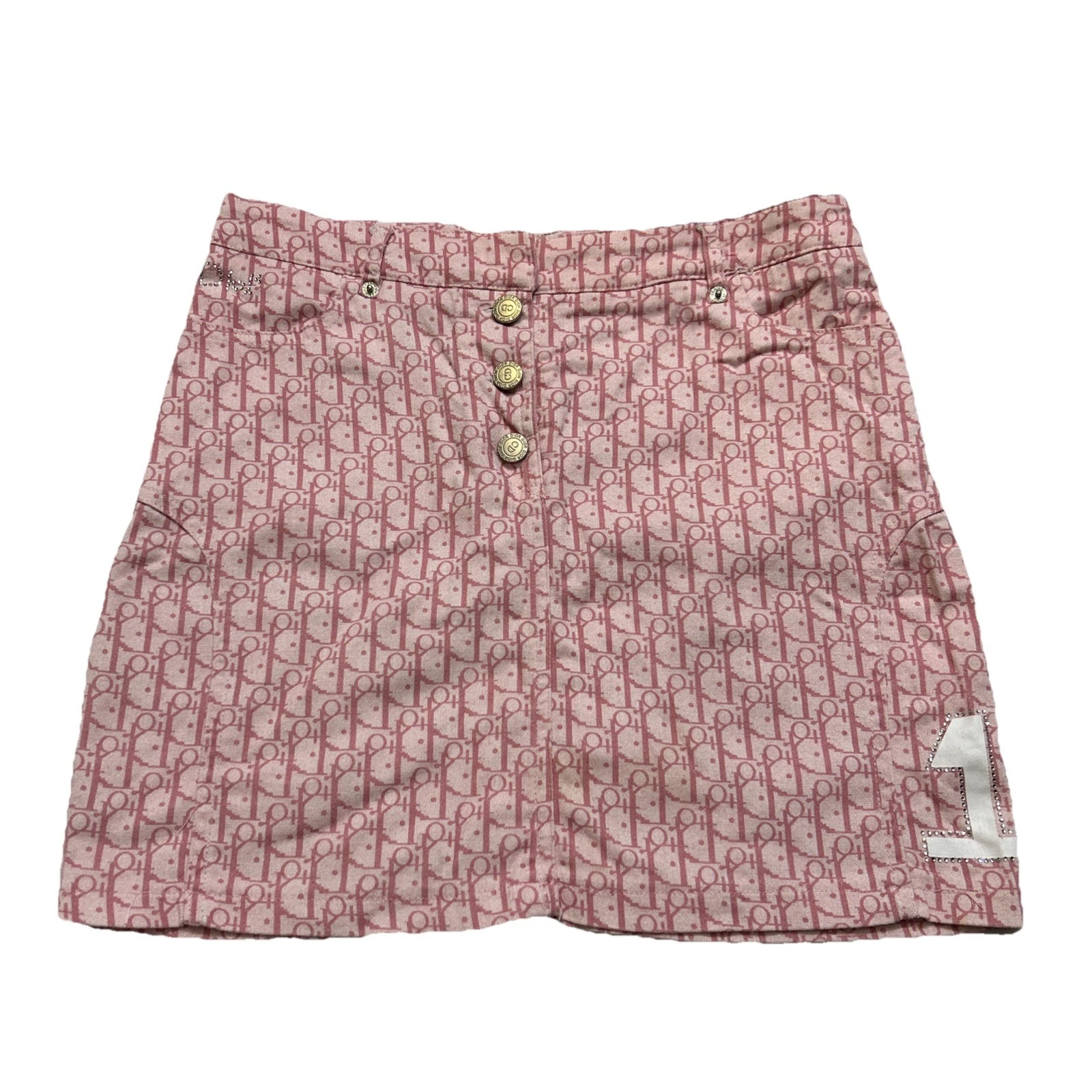 Dior — Dior Y2K Size M Pink Monogram “the Girly Collection” Button Fly Skirt With “1”