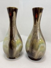 Set Of 2 Vintage Bud Vases-494 Germany Mid Century-Drip Glaze Pottery-Gold