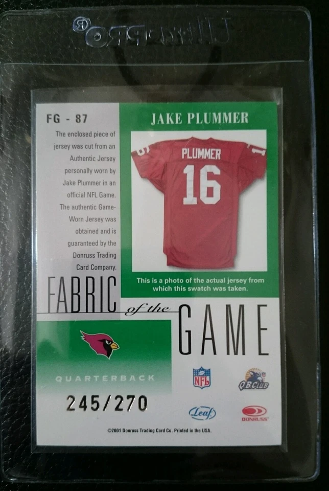 2001 LEAF CERTIFIED JAKE PLUMMER GAME USED JERSEY CARD CARDINALS #245/270 - Image 2 of 2