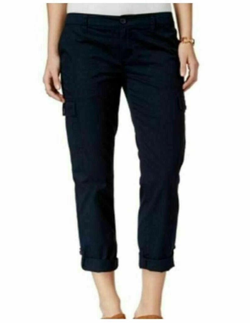 Tommy Hilfiger Women's Roll-Cuff Flat Front Crop Capri Pant(Sky Captain,L)
