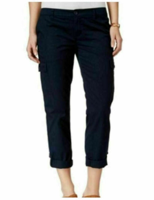 Tommy Hilfiger Women's Roll-Cuff Flat Front Crop Capri Pant(Sky Captain,L)