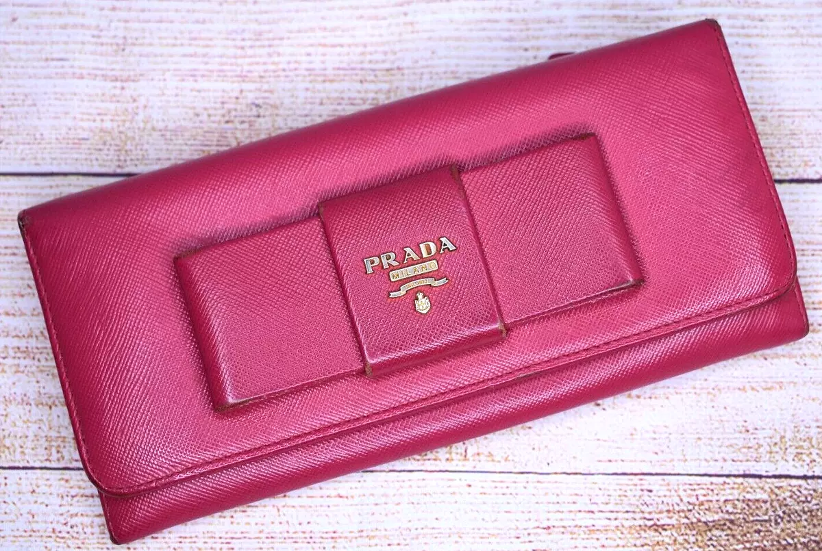 Prada Long Bow Wallet Pink Leather Auction