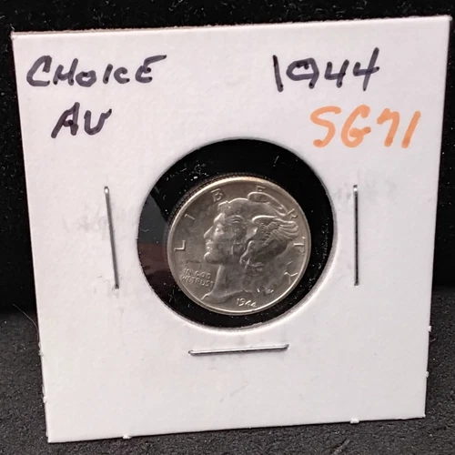 1944 MERCURY SILVER DIME - CHOICE AU - SG71