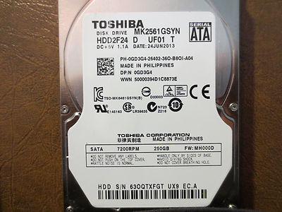 #ad Toshiba MK2561GSYN HDD2F24 D UF01 T FW:MH000D 250gb 2.5quot; Sata HDD $41.93