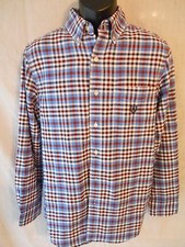 Chaps 100% Cotton Size S Blue Plaid 32/33 Button Down Shirt SR$55 NEW