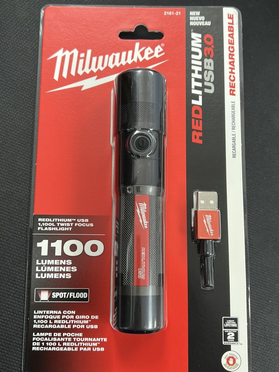 milwaukee 2161 flashlight Milwaukee 2161-21 USB 3.0 Rechargeable LED 1100 Lumen Twist Focus  Flashlight NEW