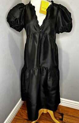 New Kika Vargas x Target Black Tiered Ruffle Edge Puff Sleeve Midi Dress XS  | eBay