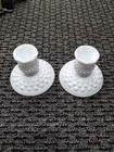 Fenton Hobnail Milk Glass Set Of 2 Candlestick Holders -  3” High  Table Decor
