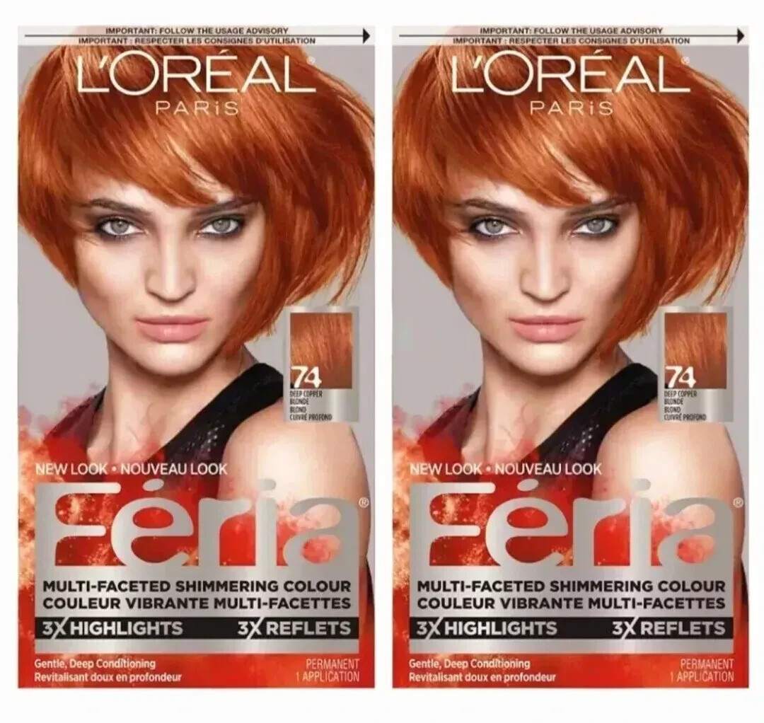 2 x L'oreal Paris Feria Deep Copper Blonde 74 3x Highlights Hair