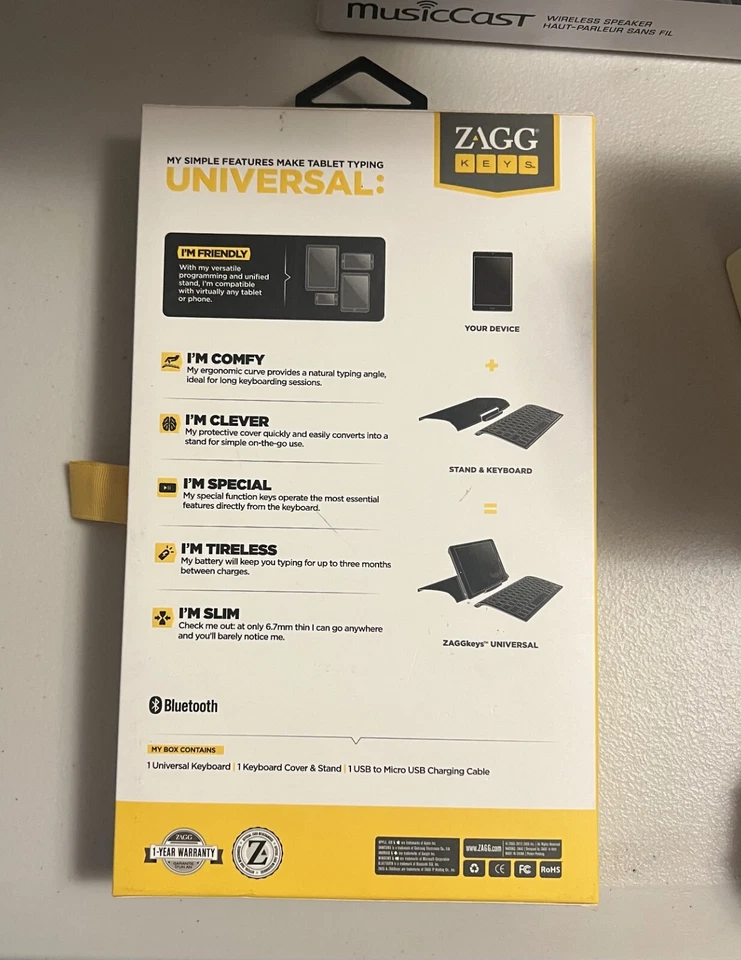 ZAGGkeys Case Universal Wireless Keyboard for iPad SamSung Smartphones Tablets - Image 2 of 2