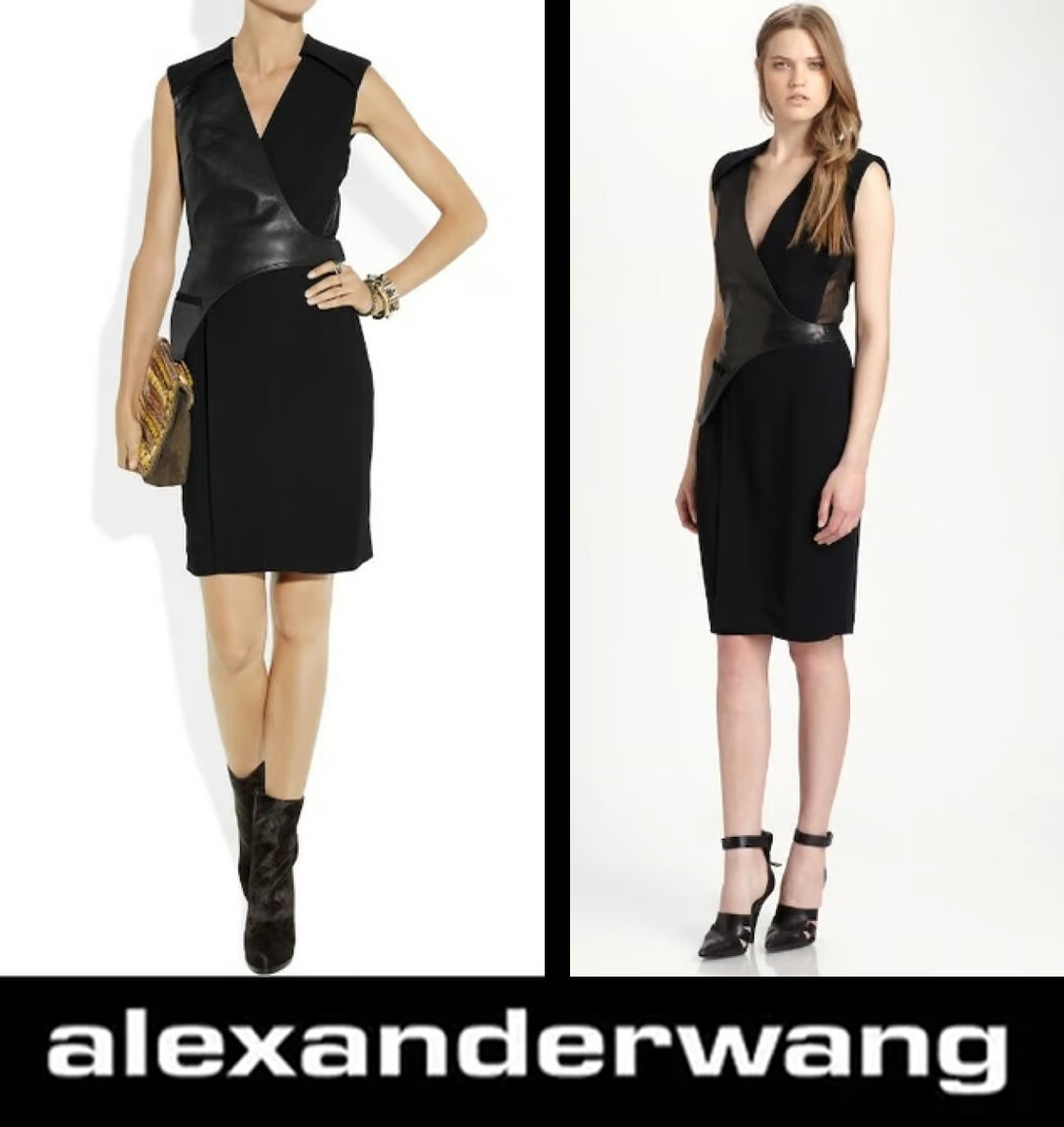 $1,290 Kim Kardashian ALEXANDER WANG Black Leather Stretch Ponte