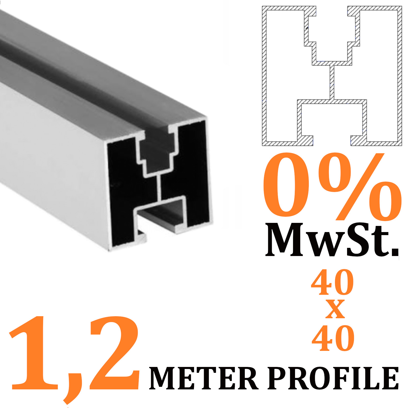 1,2 METER ALU PV Solarprofil 40x40 BV Nute 8/10 Solarschiene Montageprofil