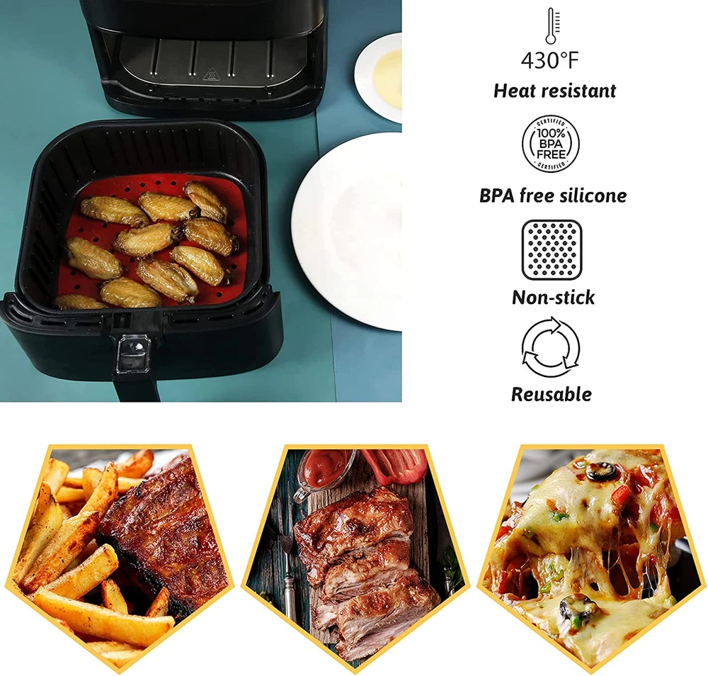 Air Fryer Silicone Liners 2 Pack Reusable Food-Grade Silicone Heat Resistant Mat