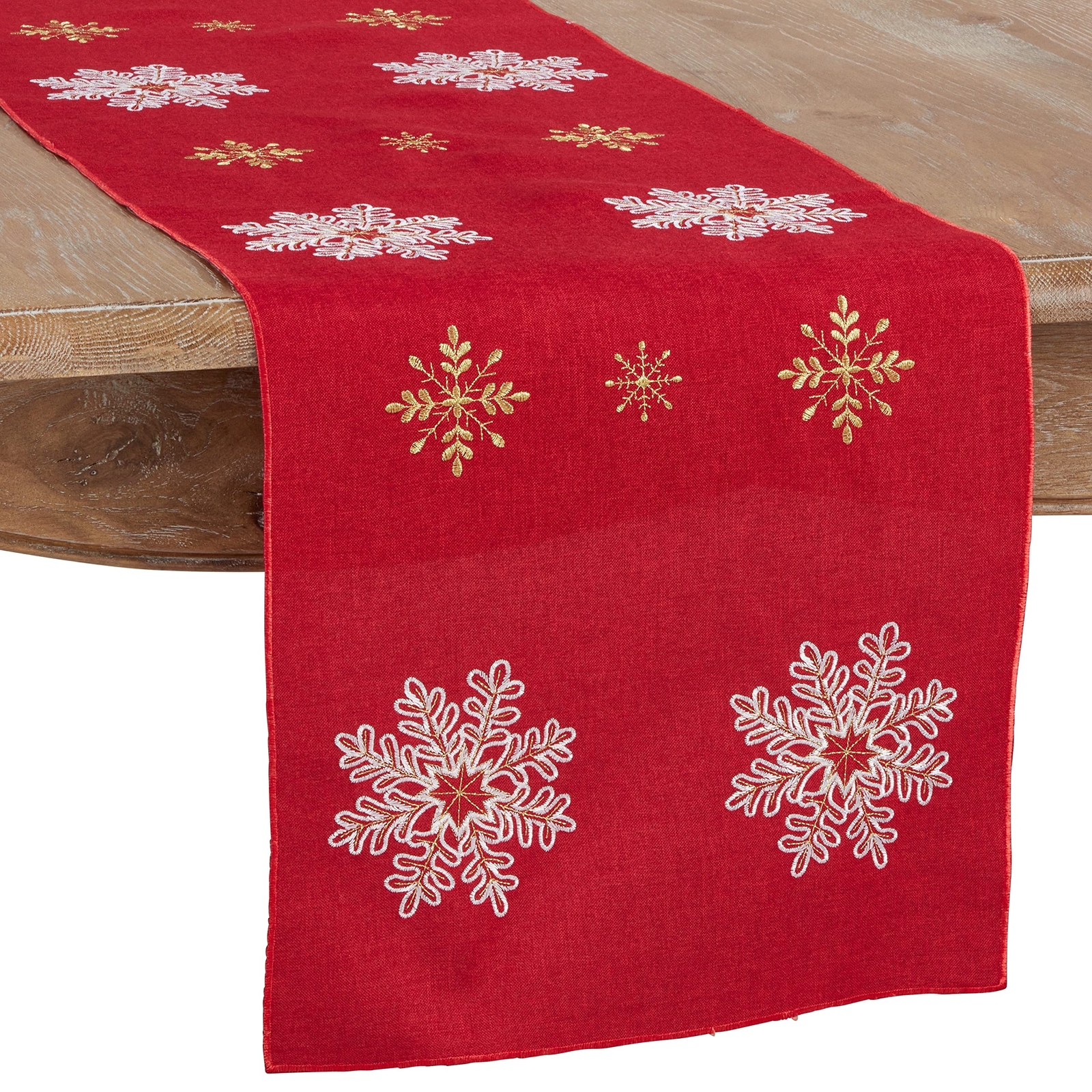 Embroidered Snowflake Design Table Runner, Red, 16