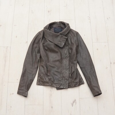 AllSaints Leather Hyde Jacket Y2K Stone Blaze Avant Garde Button Down Crop sz XS