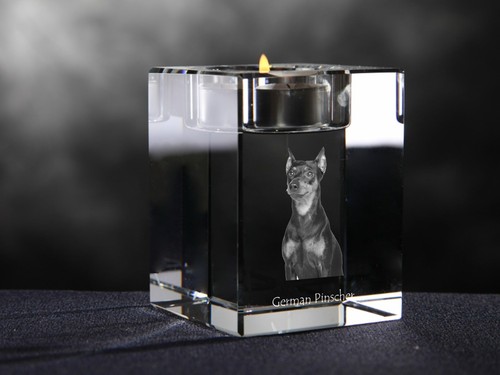 German Pinscher, Crystal Candle Holder with Dog, Crystal Animals - Picture 3 of 3