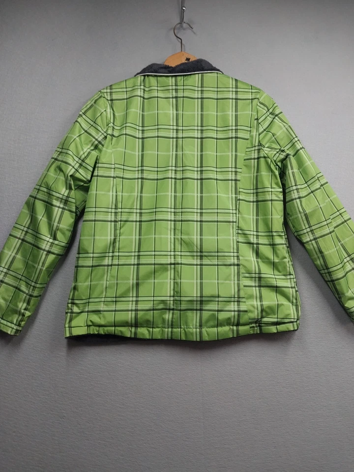 Abrigo de lluvia a cuadros verde ZeroXposur para mujer talla grande reversible gris chaqueta polar Foto 4 de 4