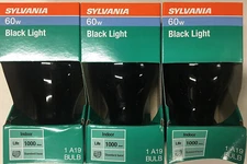 NEW! NICE! 3-Pack Sylvania BlackLight Black Light Bulbs 60W 1000 Hrs 125 Volts