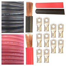 2 GAUGE Interconnecting Copper Cables Kit 5Ft Red 5Ft Black 10pc 5/16in Lugs