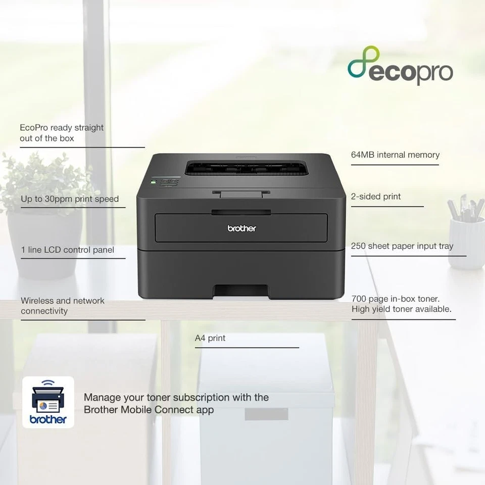 BROTHER HL-L2400DWE Wireless Mono Laser Printer WITH TONER! - Image 2 of 4