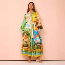 Women's Boho Maxi Long Sleeve Linen Dress Summer Party Cocktail Beach Sundress