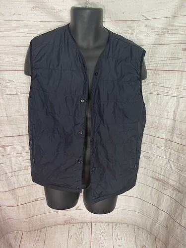 Men's Vest Dark Blue Collarless Snap Button Front - 第 2/8 張圖片