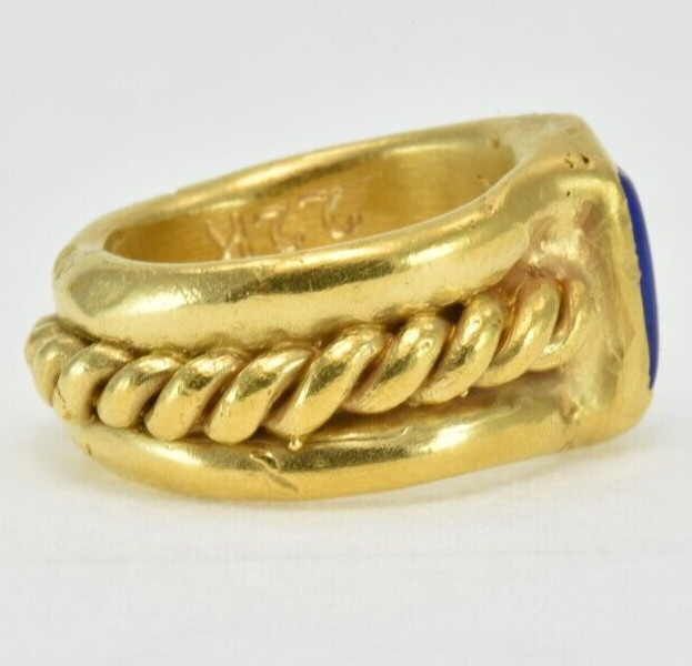22k Solid Gold Handmade Rectangle Lapis Heavy Ring - image 6