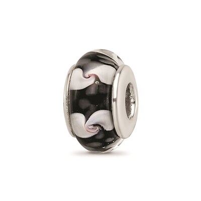 Reflection Beads Sterling Silver Black & White Swirling Hand-Blown Glass Bead