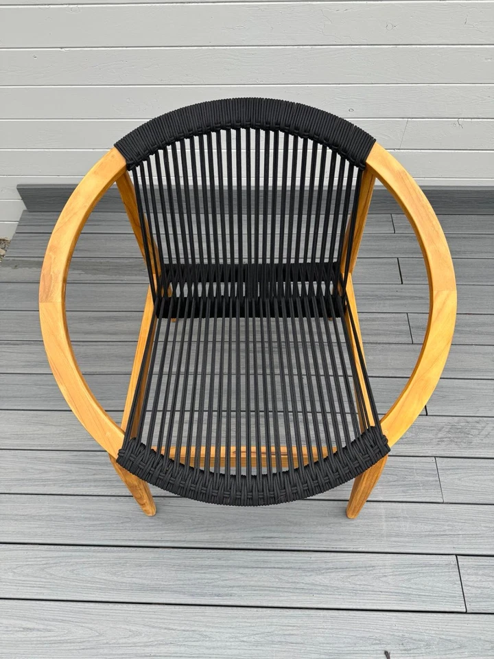 "Frida" Indoor/Outdoor High-End Hand-Made Walnut & Rope Porch Deck Patio Chair - Image 3 of 4