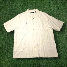 Nat Nast Silk Bowling Camp Shirt Mens XL Off-White Embroidered Short Sleeve EUC
