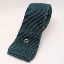 VTG Etienne Aigner Boy's Tie Crinkle Knit Square End 100 Lisle Cotton Green