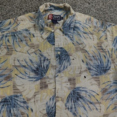 VTG Chaps Ralph Lauren Shirt Mens M Blue Hawaiian Silk Aloha Loop