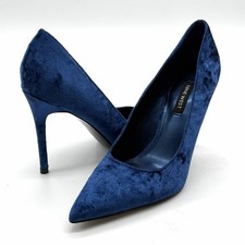 Nine West 7M Blue Velvet Stiletto Pointed Toe Pumps for Women Slip On Solid