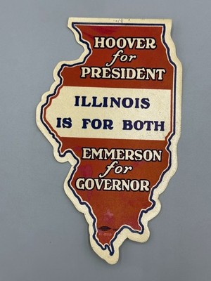 1928 Herbert Hoover President Louis Emmerson Governor Illinois Map Sticker Vntge