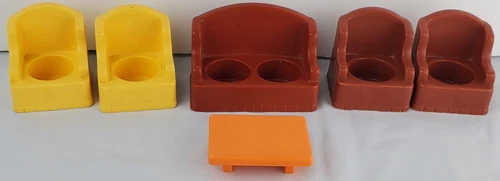 Fisher Price VTG Little People Retro Classic Furniture Sofa Arm Chairs- Lot of 6