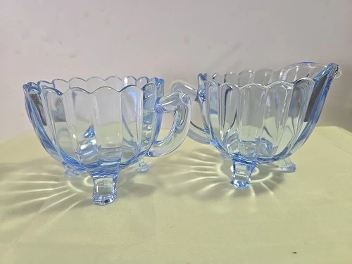 Blue Depression Glass Creamer And Sugar,