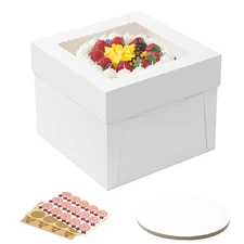 Best 3 Pack Cake Boxes 10x10x8 Inches Tall Box with Boards, White Bakery Boxes