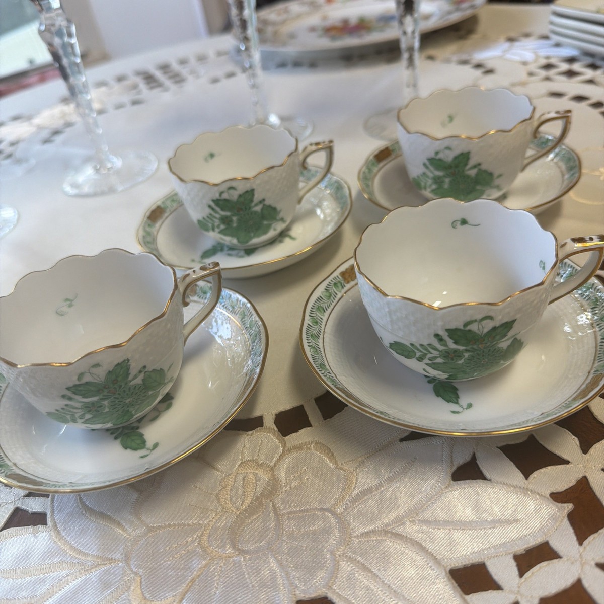 Herend Hungary Porcelain Green Chinese Bouquet 1 Flat Cup & 1