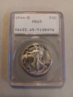 1944-D Walking Liberty Half Dollar Graded MS-65 by PCGS in an old Rattler holder