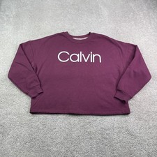 Calvin Klein Sweatshirt Womens Small Purple Logo Oversized Pullover Crewneck