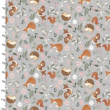 Flannel Fabric  3 Wishes Baby in Bloom Forest Animal Deer Fox Gray YARD