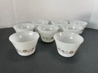 Vtg Milk Glass Custard Cup Dynaware Pyr-o-rey Brown Daisy Flower 3 1/2" tall (8)