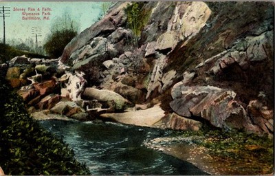 Antique Postcard, Stoney Run and Falls, Wymanxs Park, Baltimore MD, PM 1910