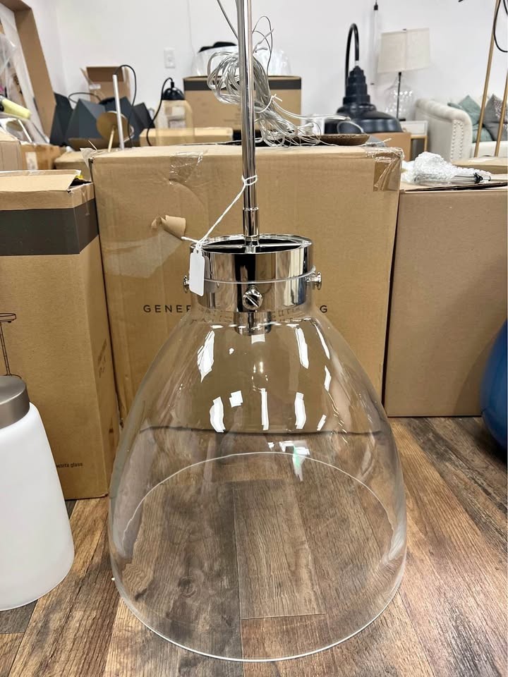 Garrett Wide 1-Light Polished Nickel Industrial Pendant Light with Clear Shade
