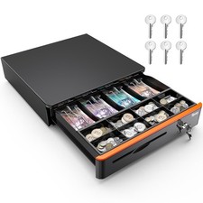 Tera Auto Open Cash Register (with 6 Keys) 16- 4 Bill 8 Coin, Black-orange 